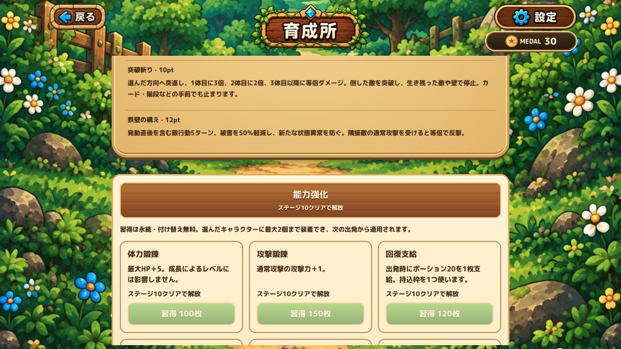 未解放時の育成所の能力強化一覧